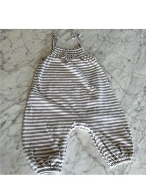 Quincy Mae Gray and White Striped Baby One-Piece Romper